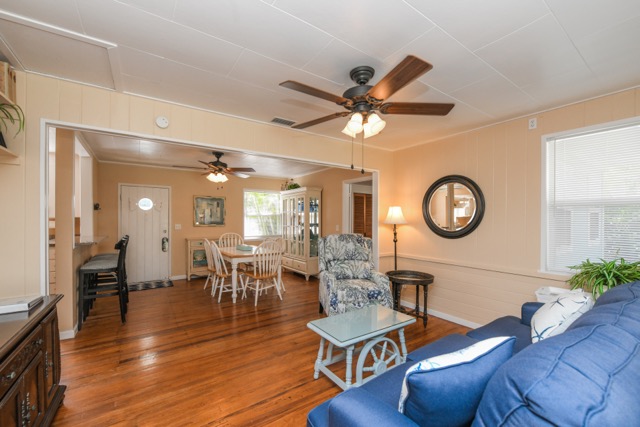 Open plan living. Bright and open living room adjoins the dining room.